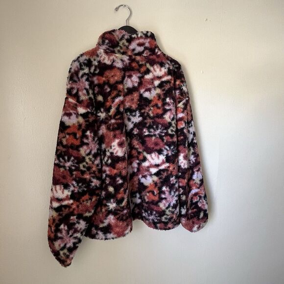 LOFT Floral Sherpa Snap Collar Blouson Sleeve Jacket- Med. Cottagecore Boho - Picture 6 of 7